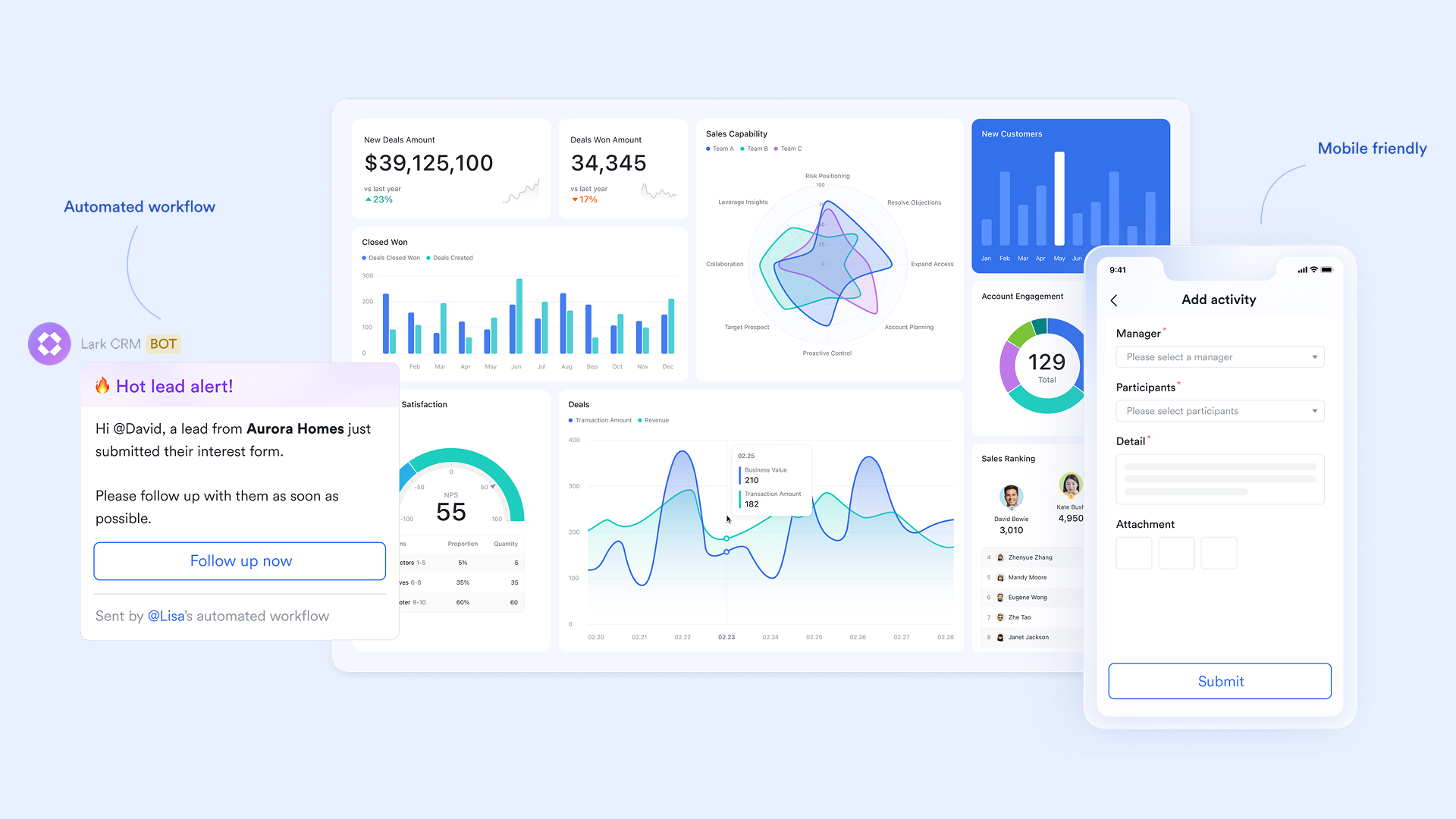 Sport booking website with admin dashboard interface mockup